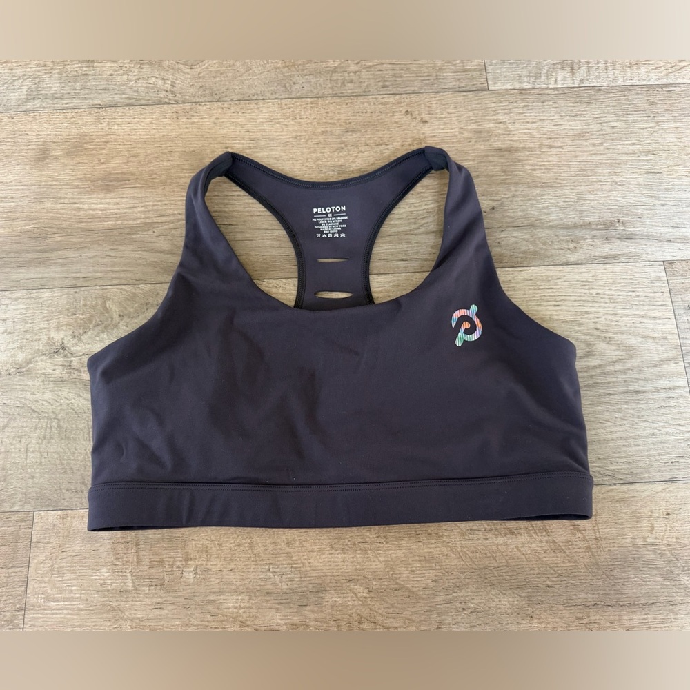 Peloton Navy Racerback Sports Bra with Multicolor Logo